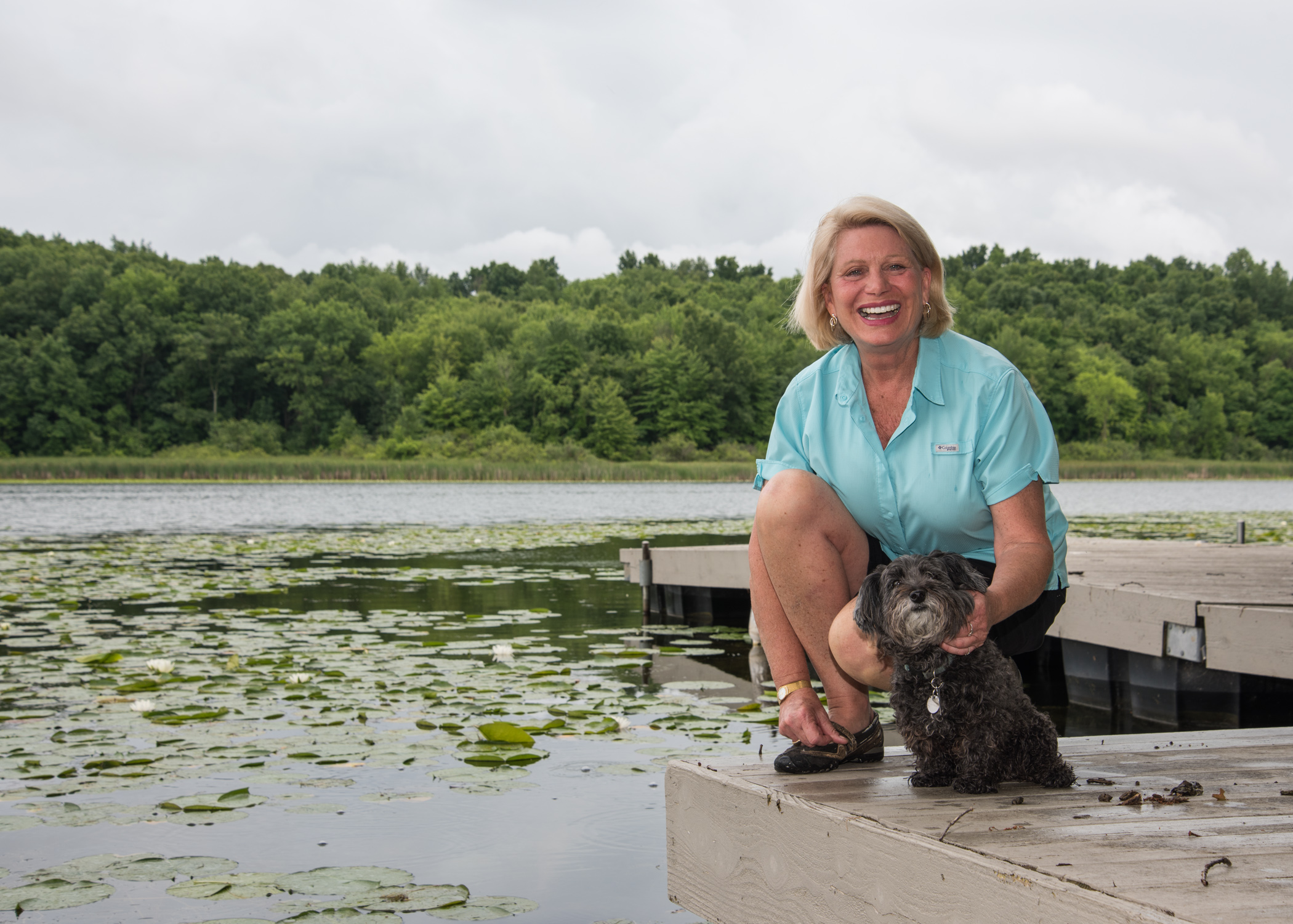 Ruth at lake with dog 2